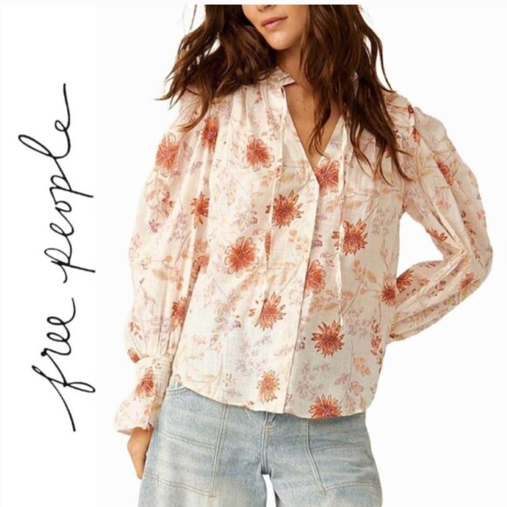 Free People Meant To Be Blouse in Ivory Combo